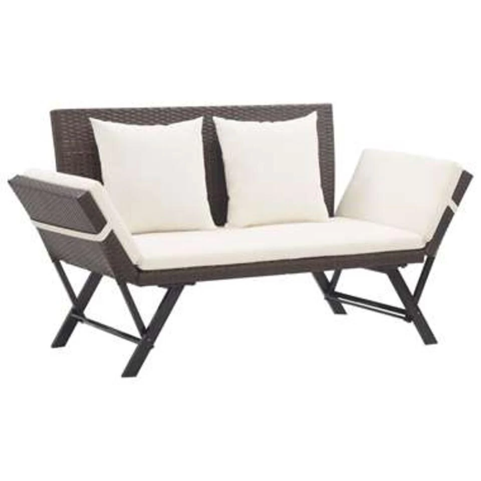 VidaXL Tuinbank Met Kussens 176 Cm Poly Rattan Bruin 1 VidaXL Tuinbank Met Kussens 176 Cm Poly Rattan Bruin