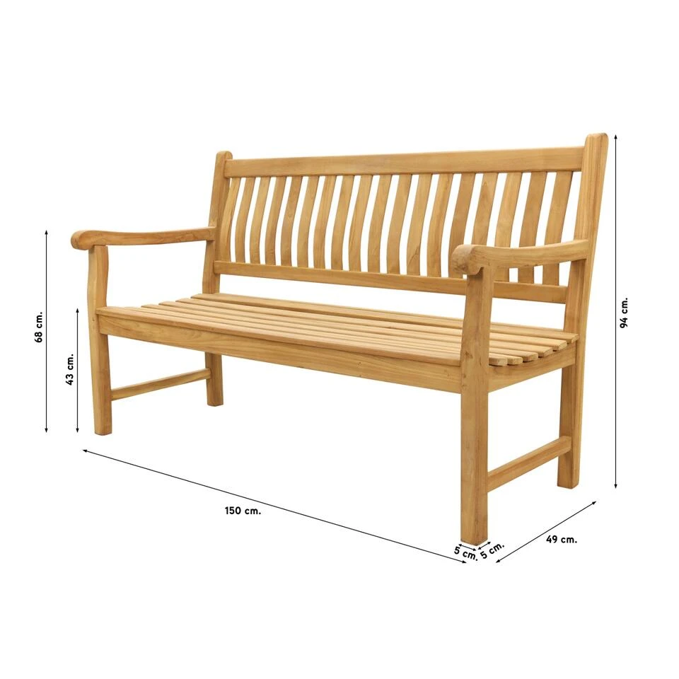 VDG Teakhouten Tuinbank Patrick - 150 Cm 2 VDG Teakhouten Tuinbank Patrick - 150 Cm - Afbeelding 2