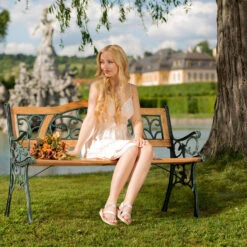 Tectake - Tuinbank Tuin Bank Tuinbankje Zitbank Gietijzer 124 Cm -Tuinmeubelwinkel 1000078020 0102