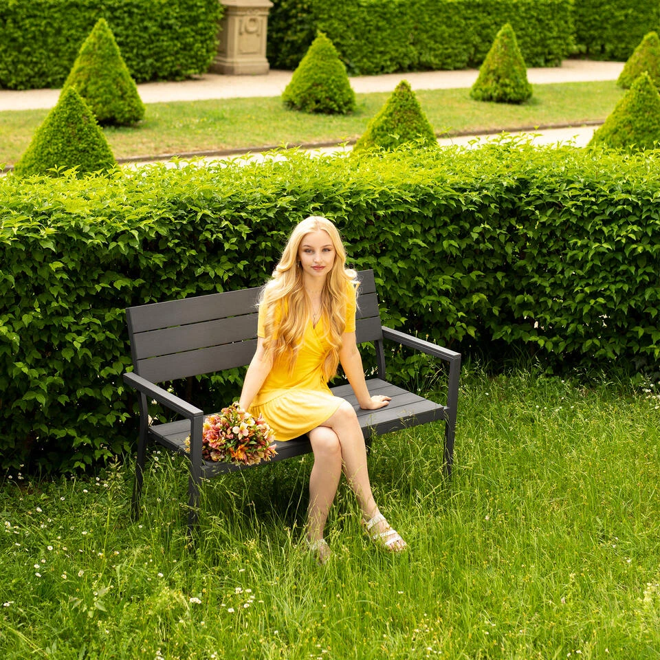 Tectake - Tuinbank Line Lichtgrijs/wit 2 Tectake - Tuinbank Line Lichtgrijs/wit - Afbeelding 2