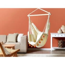 Beliani Hangstoel VARENA - Beige Katoen -Tuinmeubelwinkel 1000096792 0103