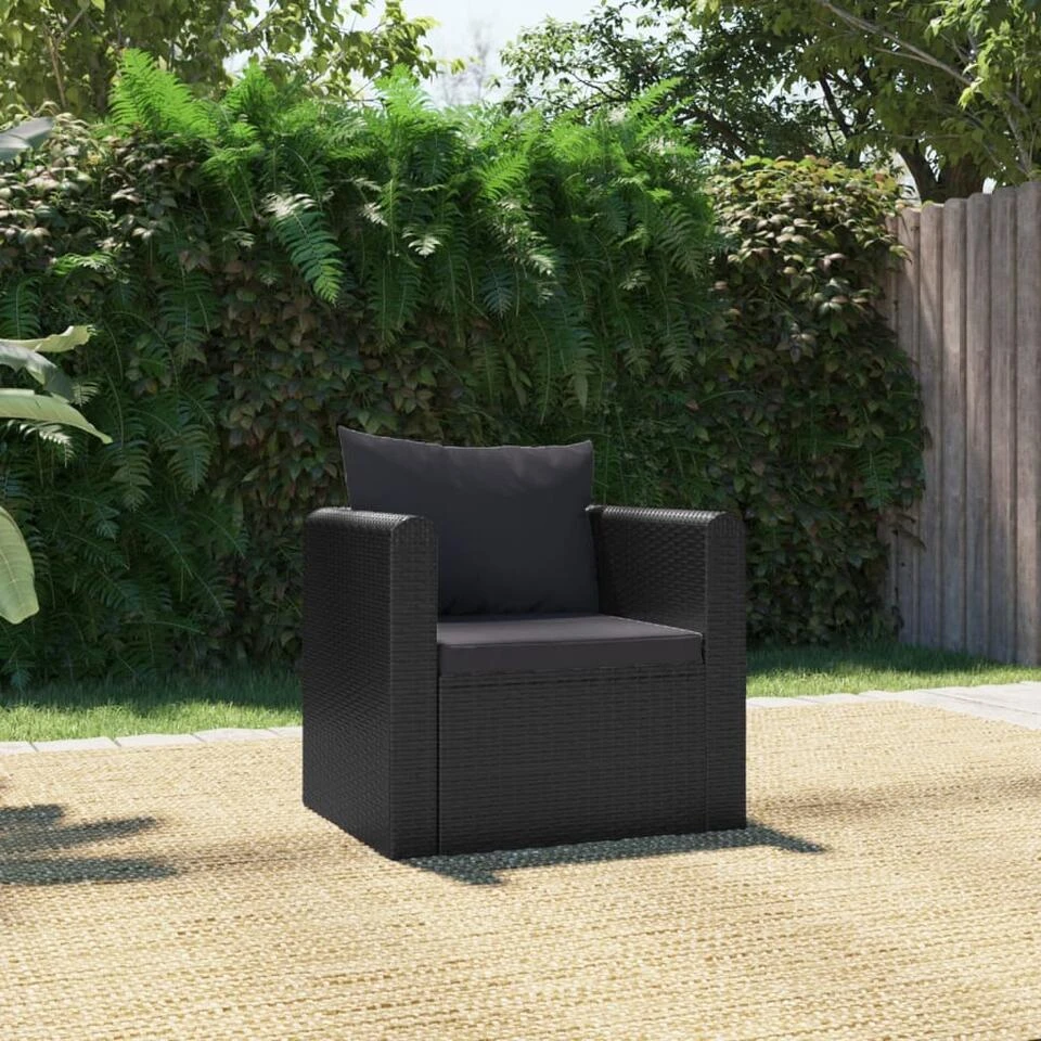 VidaXL Fauteuil Met Kussens Poly Rattan Zwart 2 VidaXL Fauteuil Met Kussens Poly Rattan Zwart - Afbeelding 2