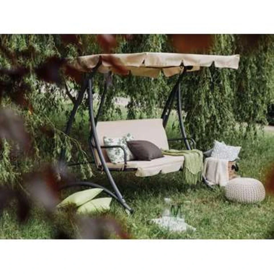 Beliani Schommelbank TEMPLE - Beige Polyester 2 Beliani Schommelbank TEMPLE - Beige Polyester - Afbeelding 2