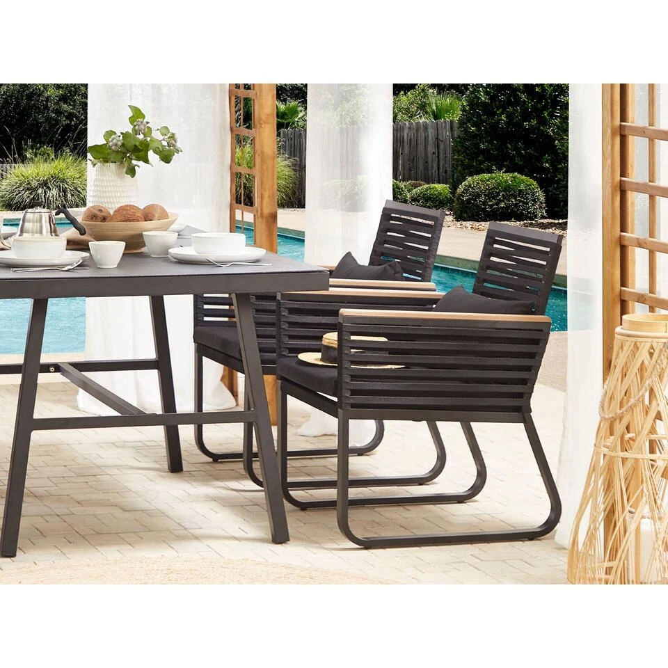 Beliani Tuinstoel CANETTO - Zwart Aluminium 2 Beliani Tuinstoel CANETTO - Zwart Aluminium - Afbeelding 2