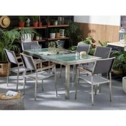 Beliani Eettafel GROSSETO - Transparant Veiligheidsglas, Rvs -Tuinmeubelwinkel 921484a54fe04e8795d82ed8d425bf5e