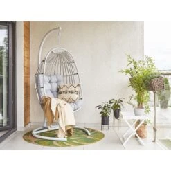 Beliani Hangstoel SESIA - Grijs Polyester, Pe Rotan -Tuinmeubelwinkel b9fb2f8e1061462b9a54556fdf8e9f7e