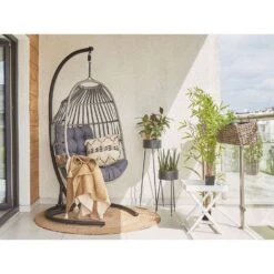 Beliani Hangstoel SESIA - Grijs Polyester, Pe Rotan -Tuinmeubelwinkel d4ab082dc1fe4b84819f1349bc85b944